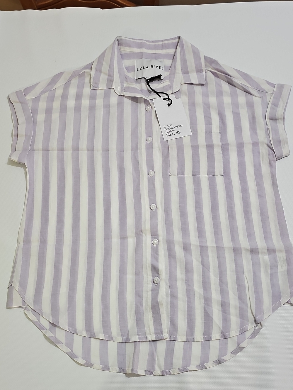 Lola River Lavender & White Stripe Short-Sleeve Button Down Shirt